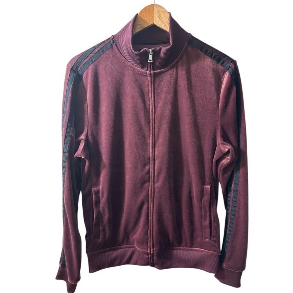 INC International Concepts Burgundy Velour Track Jacket Striped Mens Size S‎